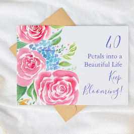 Wasserfarblose Rose & Hydrangea 40. Geburtstag Karte