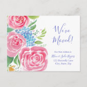 Wasserfarblose Rose und Hydrangea-Umzugsadresse Ankündigungspostkarte (Vorderseite)