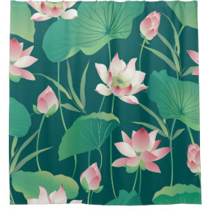 Wasserfarblotus: Vintage nahtlose Blume. Duschvorhang