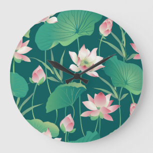 Wasserfarblotus: Vintage nahtlose Blume. Große Wanduhr