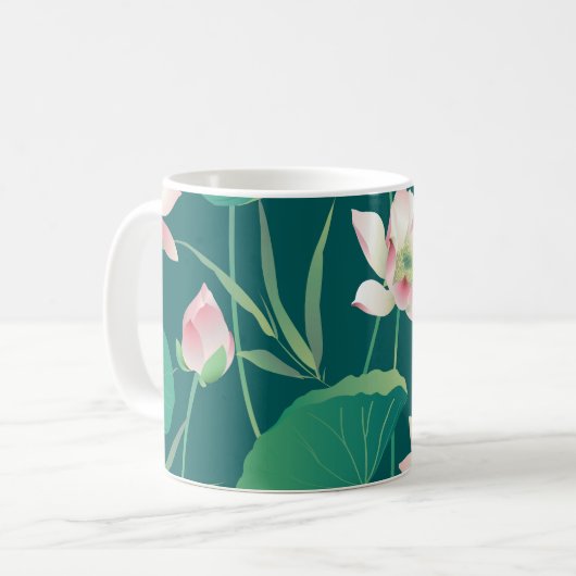 Wasserfarblotus: Vintage nahtlose Blume. Kaffeetasse (Vorderseite Links)