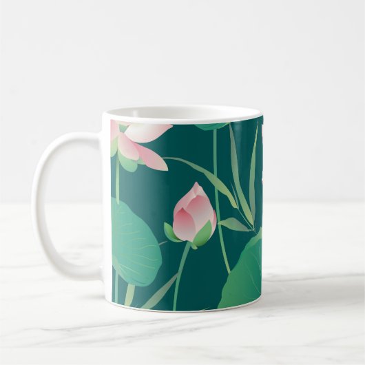 Wasserfarblotus: Vintage nahtlose Blume. Kaffeetasse (Links)