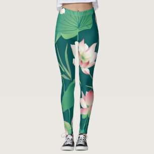 Wasserfarblotus: Vintage nahtlose Blume. Leggings
