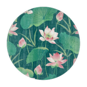 Wasserfarblotus: Vintage nahtlose Blume. Schneidebrett
