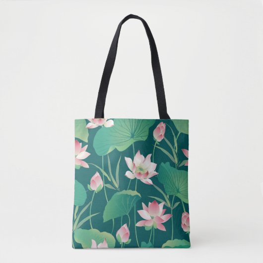 Wasserfarblotus: Vintage nahtlose Blume. Tasche (Vorderseite)