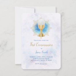 Wasserfarbmarmor der ersten Kommunion Einladung