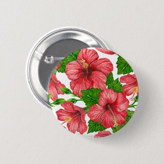Wasserfarbmuster des roten Hibiskus Button (Vorne & Hinten)