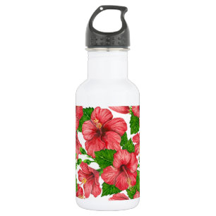Wasserfarbmuster des roten Hibiskus Edelstahlflasche