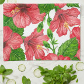 Wasserfarbmuster des roten Hibiskus Geschirrtuch (Gefaltet)