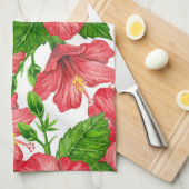 Wasserfarbmuster des roten Hibiskus Geschirrtuch (Viertel Falte)