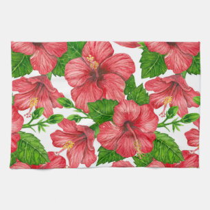 Wasserfarbmuster des roten Hibiskus Geschirrtuch