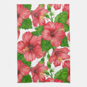Wasserfarbmuster des roten Hibiskus Geschirrtuch (Vertikal)