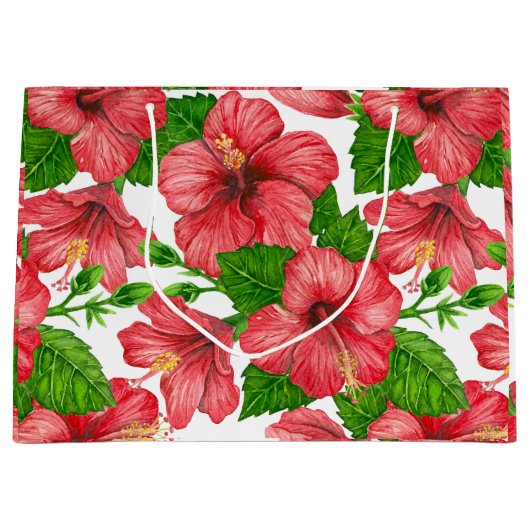 Wasserfarbmuster des roten Hibiskus Große Geschenktüte (Vorderseite)