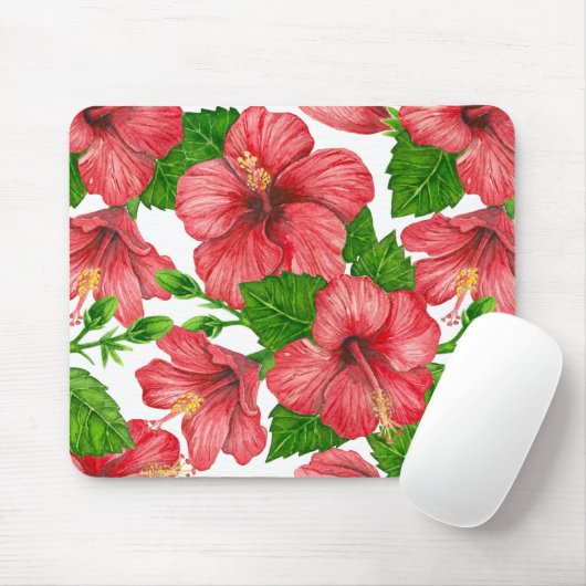 Wasserfarbmuster des roten Hibiskus Mousepad (Mit Mouse)