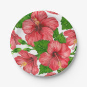 Wasserfarbmuster des roten Hibiskus Pappteller (Vorderseite)