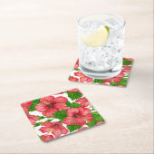 Wasserfarbmuster des roten Hibiskus Rechteckiger Pappuntersetzer (Vor Ort)
