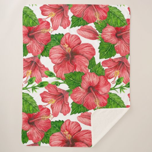 Wasserfarbmuster des roten Hibiskus Sherpadecke (Vorderseite)