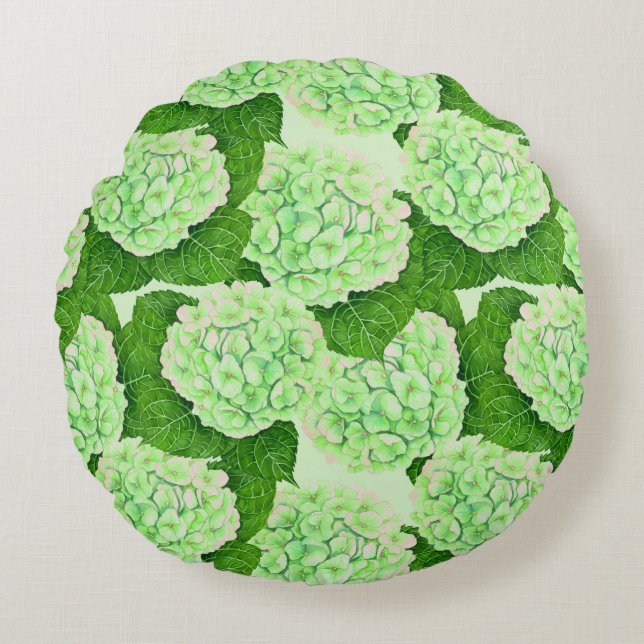 Wasserfarbmuster für Hydrangea Rundes Kissen (Vorderseite)