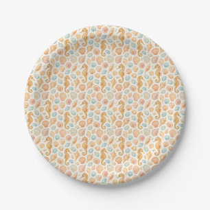 Wasserfarbmuster für Maschell und Seepferd Pappteller