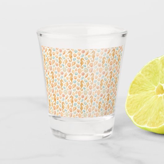 Wasserfarbmuster für Maschell und Seepferd Schnapsglas (Vorderseite)