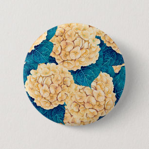 Wasserfarbmuster Hydrangea, gelb und blau Button