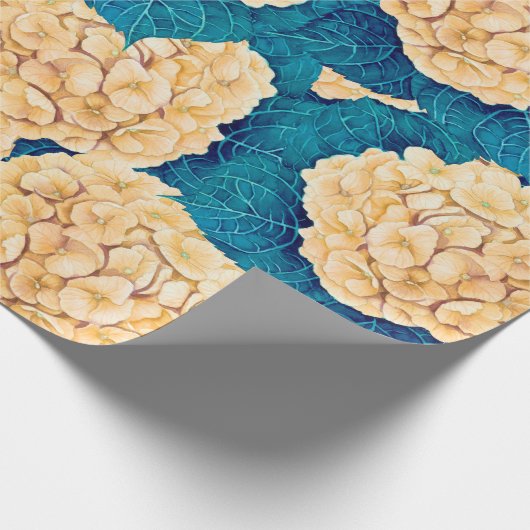 Wasserfarbmuster Hydrangea, gelb und blau Geschenkpapier (Ecke)