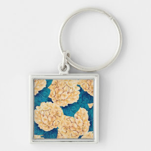 Wasserfarbmuster Hydrangea, gelb und blau Schlüsselanhänger