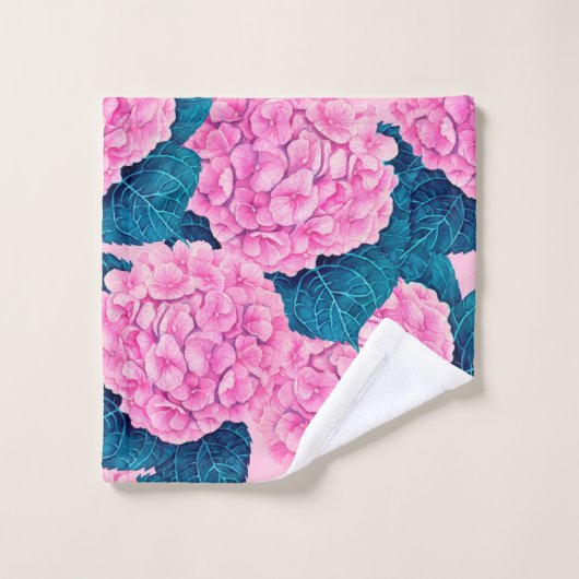 Wasserfarbmuster Hydrangea, rosa und blau Badhandtuch Set (Waschlappen)