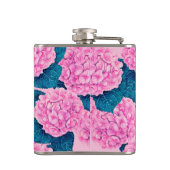 Wasserfarbmuster Hydrangea, rosa und blau Flachmann (Rückseite)