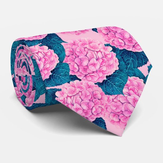 Wasserfarbmuster Hydrangea, rosa und blau Krawatte (Gerollt)