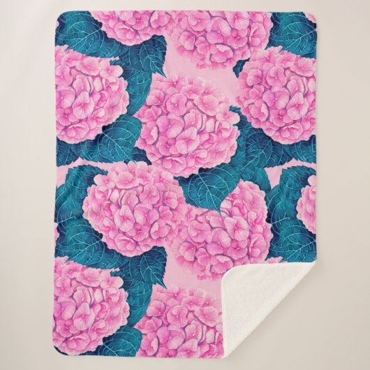 Wasserfarbmuster Hydrangea, rosa und blau Sherpadecke (Vorderseite)