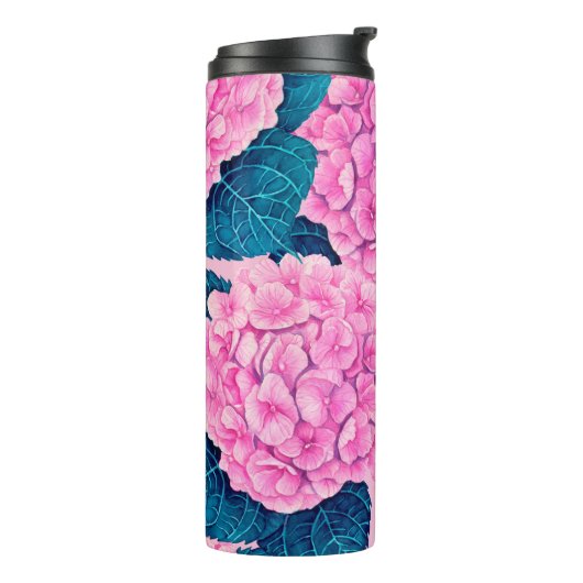 Wasserfarbmuster Hydrangea, rosa und blau Thermosbecher (Nach links gedreht)