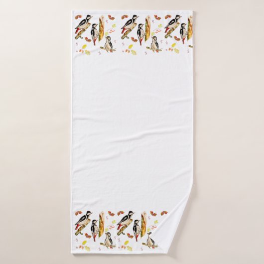 Wasserfarbmuster mit Vogelspecht Badehandtuch (Badehandtuch)