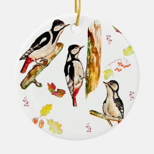 Wasserfarbmuster mit Vogelspecht Keramik Ornament (Vorne)