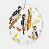 Wasserfarbmuster mit Vogelspecht Keramik Ornament (Links)