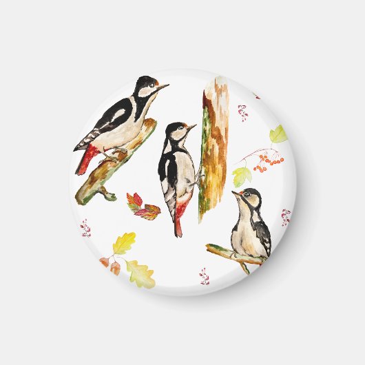 Wasserfarbmuster mit Vogelspecht Magnet (Vorne)