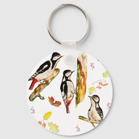 Wasserfarbmuster mit Vogelspecht Schlüsselanhänger (Vorderseite)