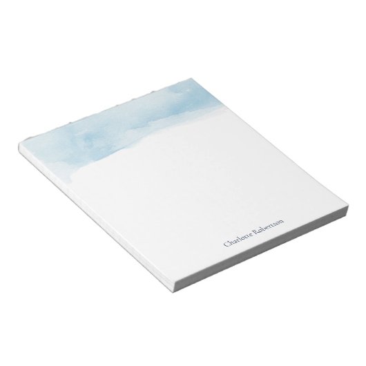 Wasserfarbname Blue Ombre Script Minimalistisch Notizblock (angewinkelt)