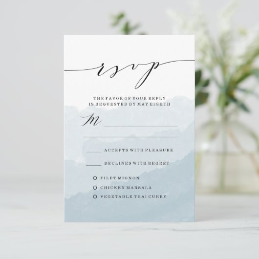 Wasserfarbnebel | RSVP-Hochzeitkarte RSVP Karte (Stehend Vorderseite)