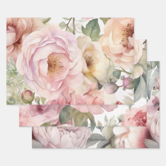 WASSERFARBPAPIER DER ROSE PEONY DEKORATIVE PAPIER (Set)