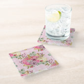 WASSERFARBPINK & GOLD PUMPKINS & FALL-BLUME GLASUNTERSETZER (Schrägansicht)