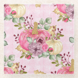 WASSERFARBPINK & GOLD PUMPKINS & FALL-BLUME GLASUNTERSETZER