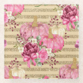 WASSERFARBPINK & GOLD PUMPKINS & FALL-BLUME GLASUNTERSETZER (Vorderseite)