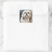 Wasserfarbportrait Sweet Shih Tzu Pose Quadratischer Aufkleber (Tasche)