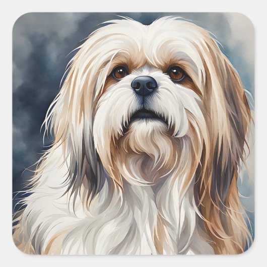 Wasserfarbportrait Sweet Shih Tzu Pose Quadratischer Aufkleber (Vorderseite)