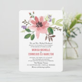 Wasserfarbrosa Blume Burst | Hochzeit Einladung (Stehend Vorderseite)