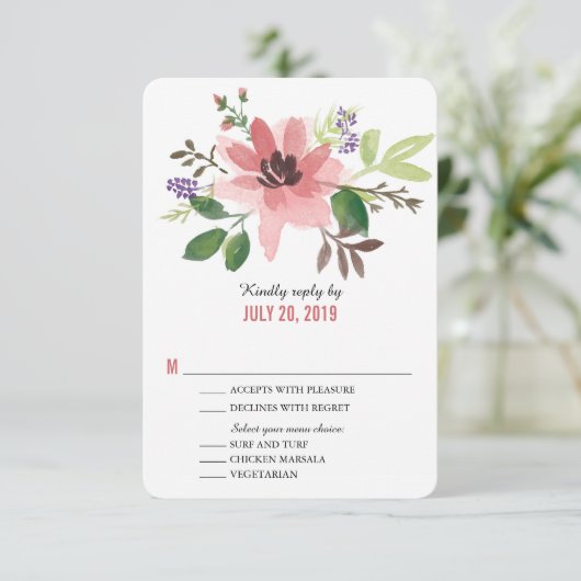Wasserfarbrosa Blume Burst | HochzeitsrSVP RSVP Karte (Stehend Vorderseite)