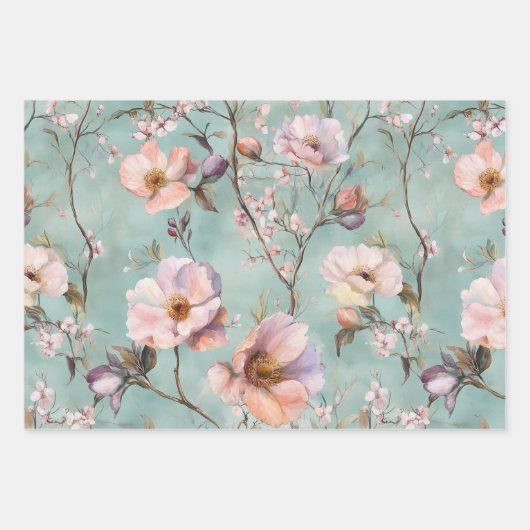 WASSERFARBSPRING FLORARAL DEKORATIVE PAPIER SET (Vorderseite)