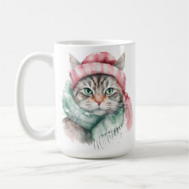 WASSERFARBTABBY MIT PINK & BLUE HAT SCARF KAFFEETASSE
