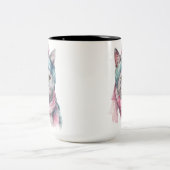 WASSERFARBTABBY MIT PINK & BLUE HAT SCARF ZWEIFARBIGE TASSE (Mittel)